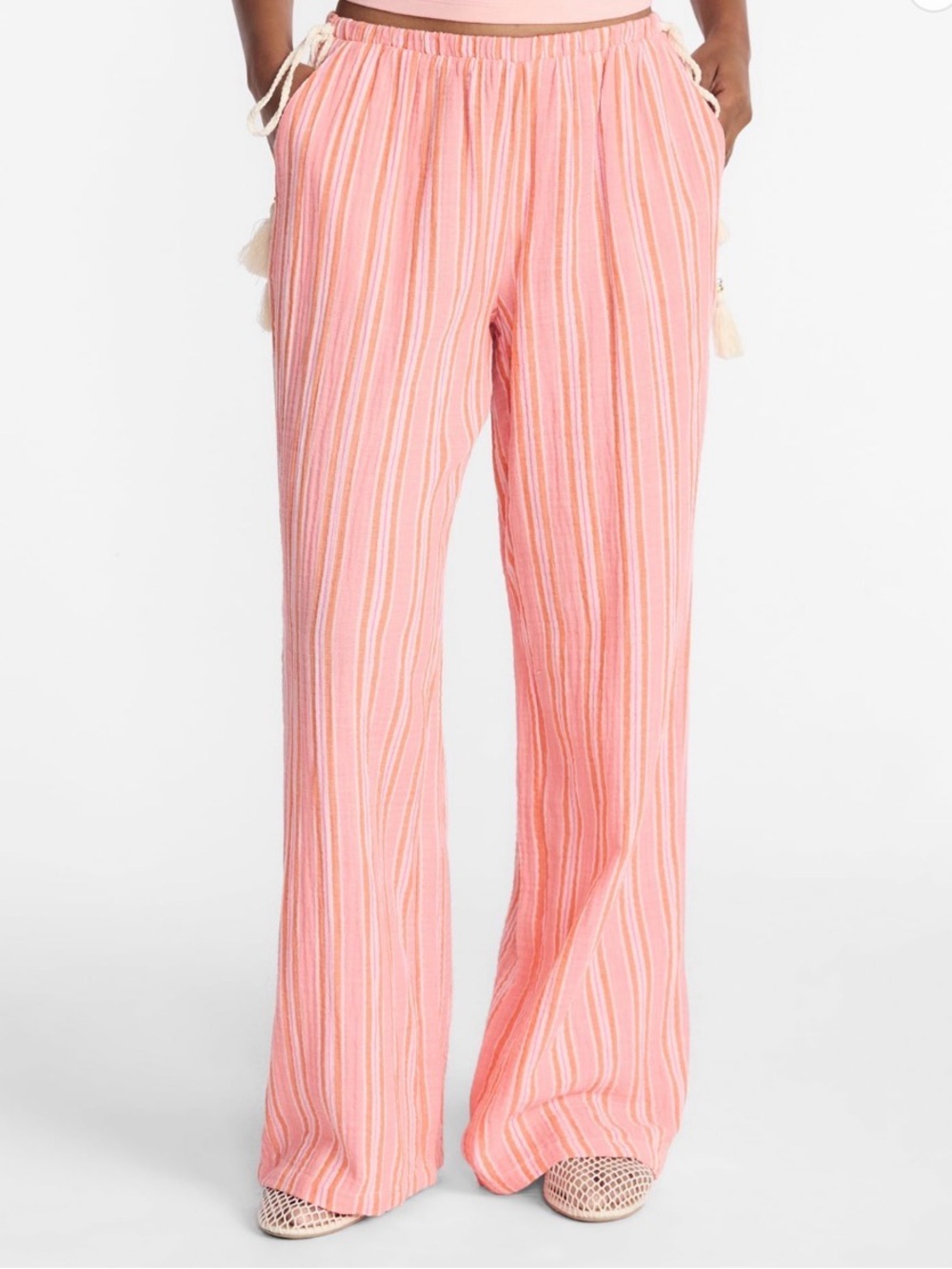 No Boundaries Cotton Gauze Side Tie Beach Striped Wide-Leg Pants Women's Medium